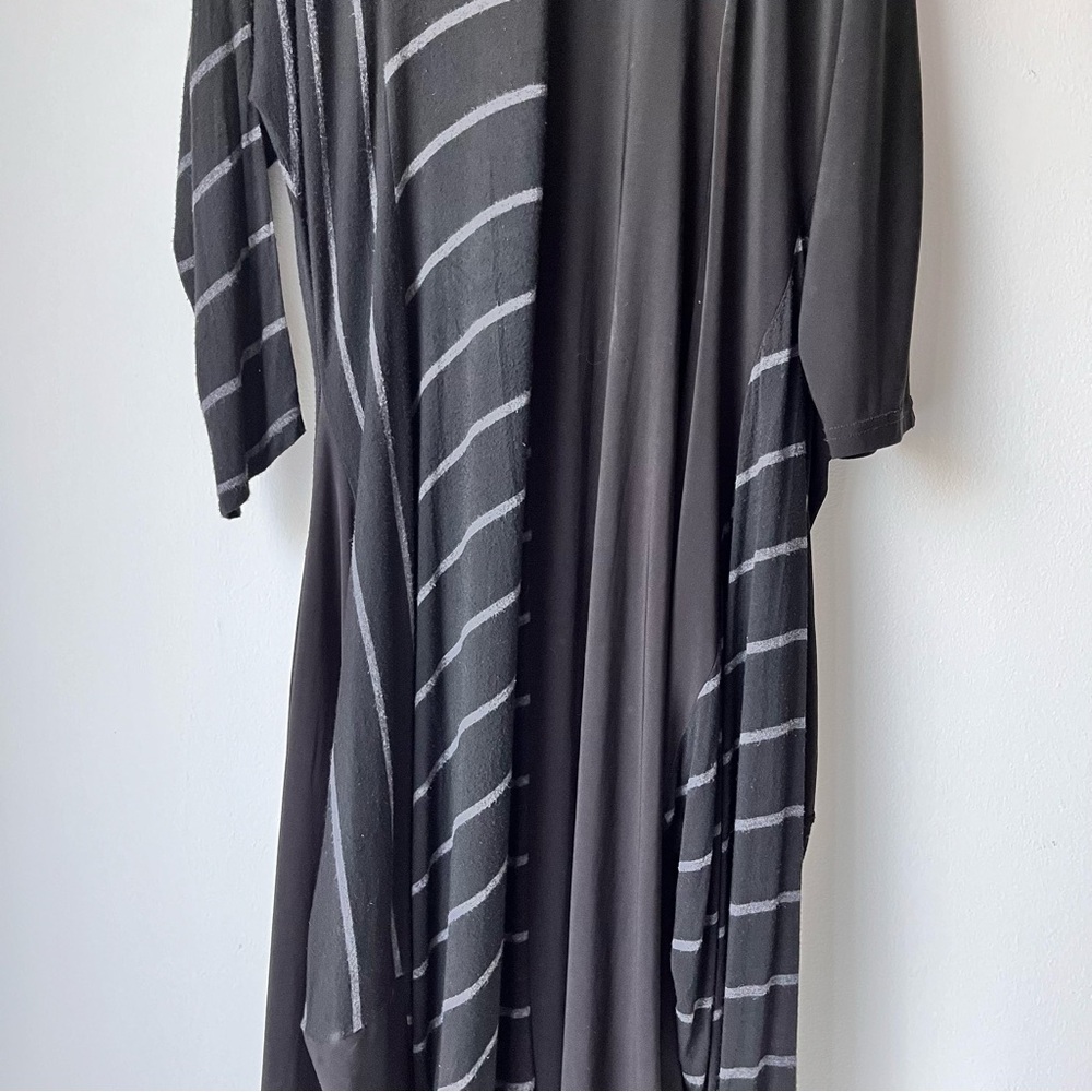 Heydari Dress Womens (M/L) Wearable Art Black Grey Stripe Midi Pockets Lagenlook - Picture 7 of 14
